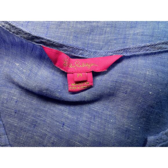 Lilly Pulitzer Astara Linen Pom Pom Top - Beckon Blue - Size M - Picture 13 of 15